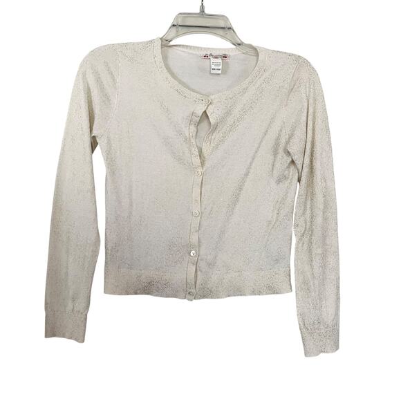 Bonpoint Girls Ecru Gold Splatter Lightweight Cardigan Sweater Size 12 - Picture 1 of 6